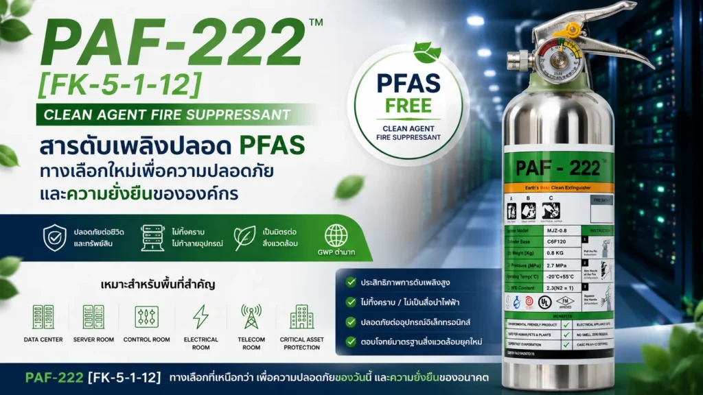 PAF-222 [FK-5-1-12] สารดับเพลิงปลอด PFAS แบบ Clean Agent สำหรับ Data Center ห้อง Server และพื้นที่สำคัญ